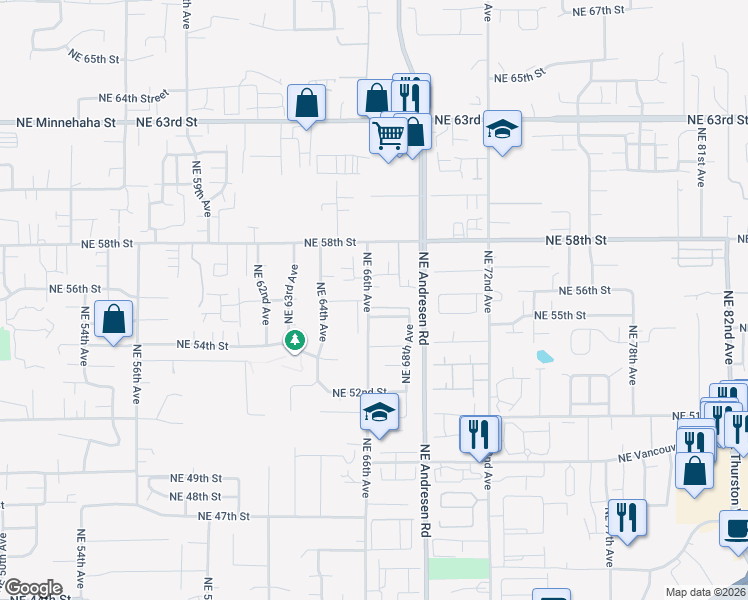 map of restaurants, bars, coffee shops, grocery stores, and more near 5601 Northeast 66th Avenue in Vancouver