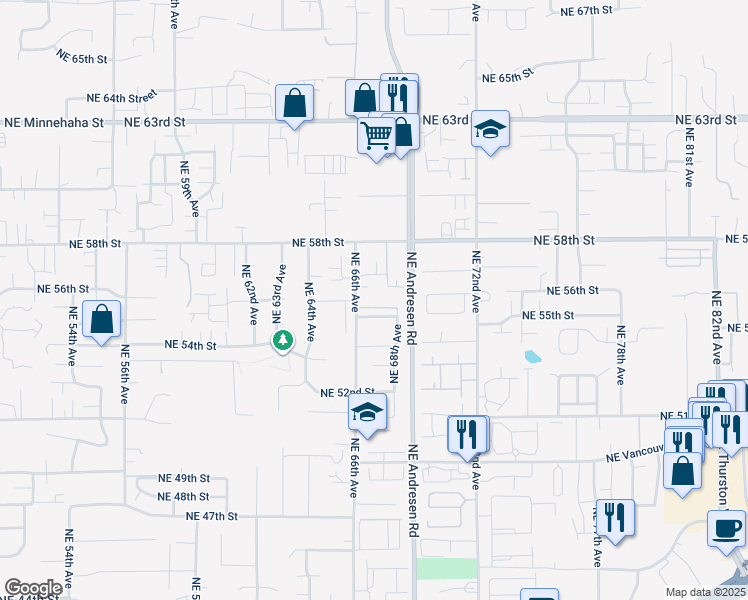 map of restaurants, bars, coffee shops, grocery stores, and more near 5601 Northeast 66th Avenue in Vancouver