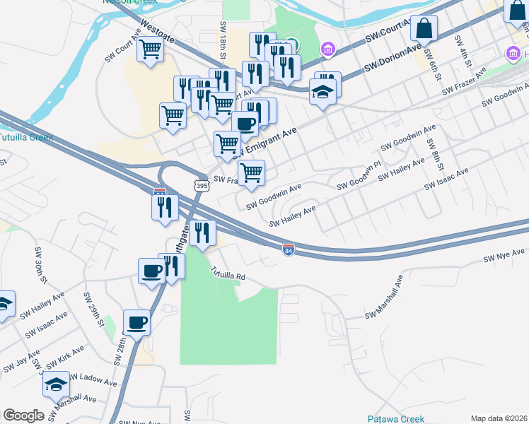 map of restaurants, bars, coffee shops, grocery stores, and more near 1804 Southwest Goodwin Place in Pendleton