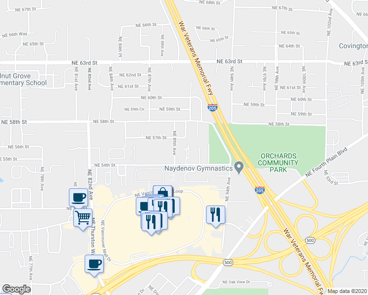 map of restaurants, bars, coffee shops, grocery stores, and more near 5606 Northeast 89th Avenue in Vancouver