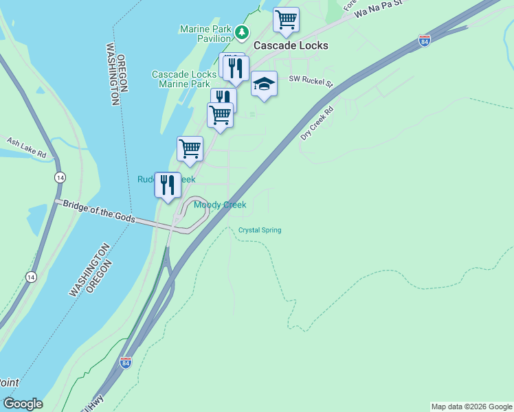 map of restaurants, bars, coffee shops, grocery stores, and more near 245 Sternwheeler Drive in Cascade Locks