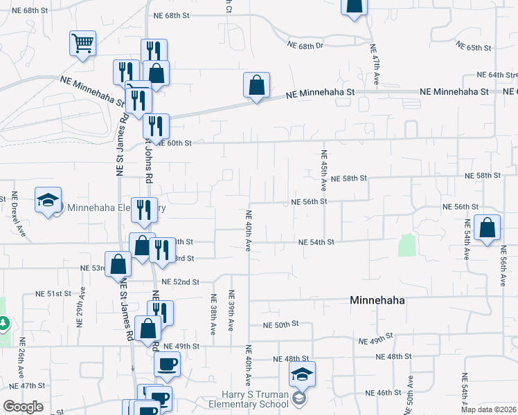 map of restaurants, bars, coffee shops, grocery stores, and more near 4013 Northeast 56th Street in Vancouver