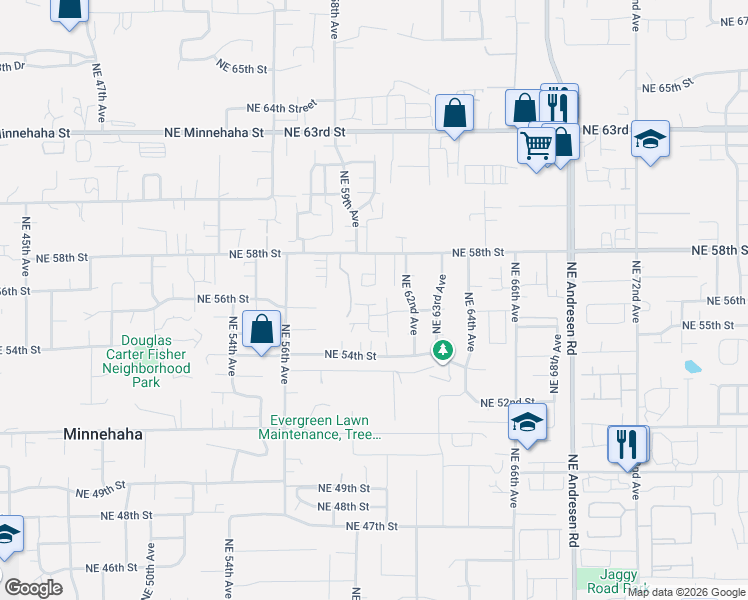 map of restaurants, bars, coffee shops, grocery stores, and more near 6010 Northeast 56th Street in Vancouver