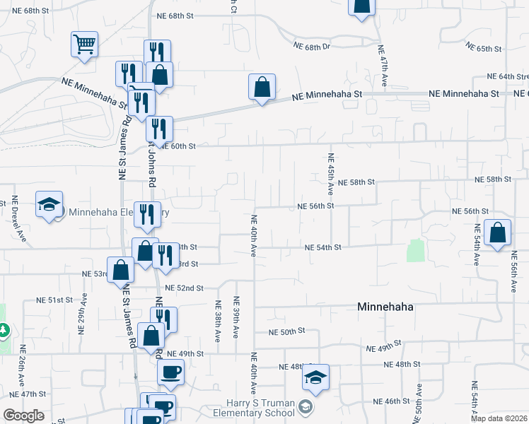 map of restaurants, bars, coffee shops, grocery stores, and more near 4013 Northeast 56th Street in Vancouver