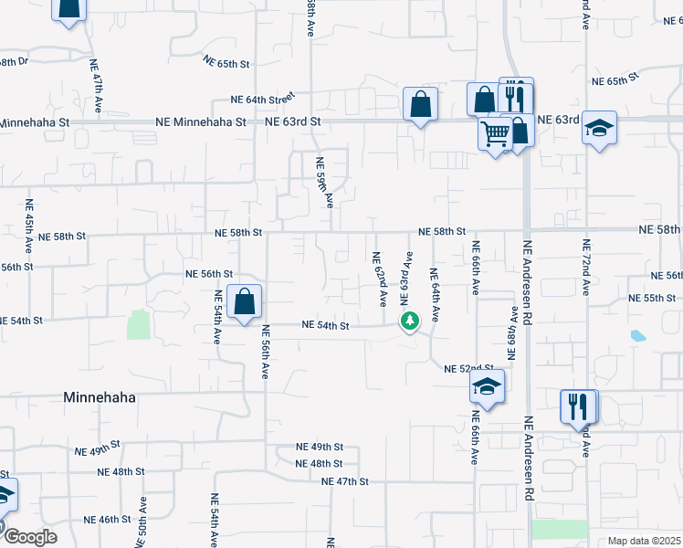 map of restaurants, bars, coffee shops, grocery stores, and more near 5918 Northeast 56th Street in Vancouver