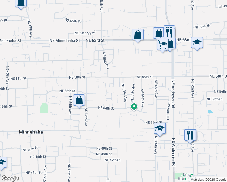 map of restaurants, bars, coffee shops, grocery stores, and more near 6010 Northeast 56th Street in Vancouver