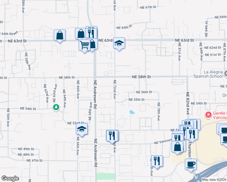 map of restaurants, bars, coffee shops, grocery stores, and more near 7116 Northeast 56th Street in Vancouver