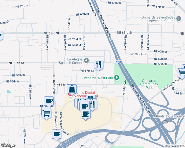map of restaurants, bars, coffee shops, grocery stores, and more near 5530 Northeast 89th Avenue in Vancouver