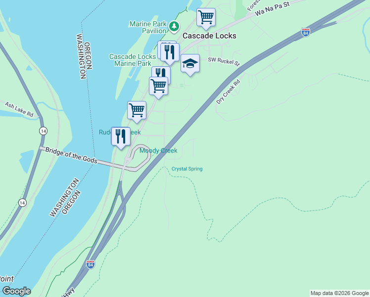 map of restaurants, bars, coffee shops, grocery stores, and more near 245 Sternwheeler Drive in Cascade Locks