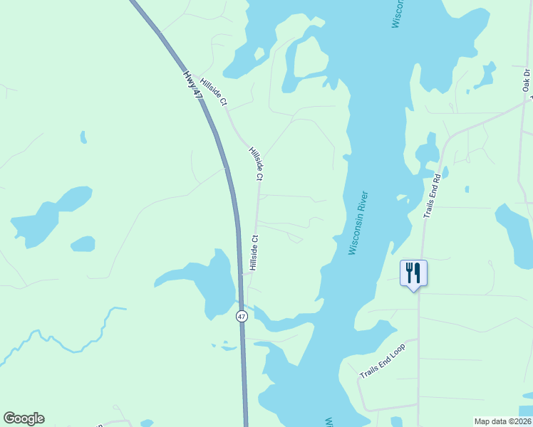 map of restaurants, bars, coffee shops, grocery stores, and more near 4068 Hillside Court in Rhinelander