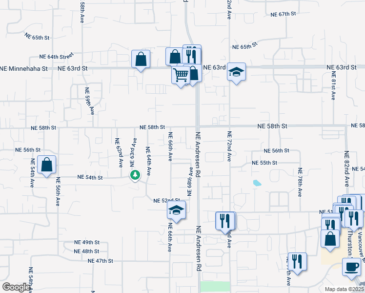 map of restaurants, bars, coffee shops, grocery stores, and more near 5601 Northeast 66th Avenue in Vancouver