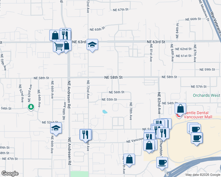 map of restaurants, bars, coffee shops, grocery stores, and more near 5612 Northeast 75th Avenue in Vancouver