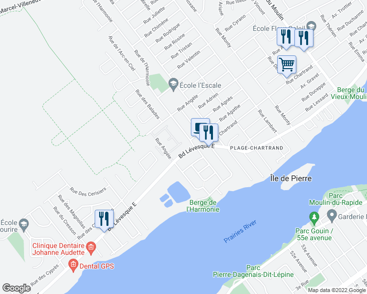 map of restaurants, bars, coffee shops, grocery stores, and more near 8035 Boulevard Lévesque Est in Laval