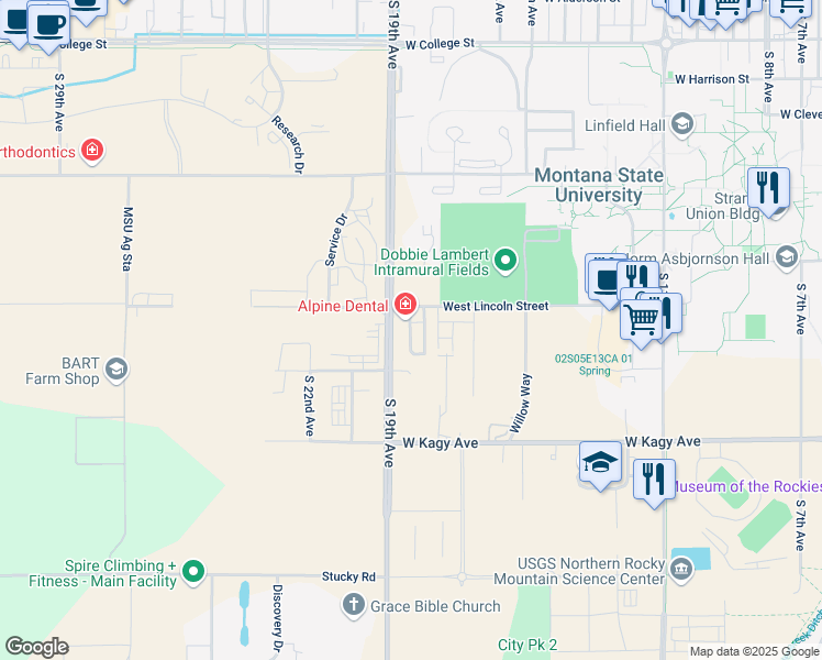 map of restaurants, bars, coffee shops, grocery stores, and more near 1610 Lloyd Street in Bozeman