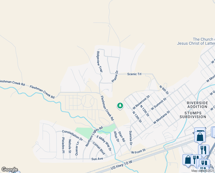 map of restaurants, bars, coffee shops, grocery stores, and more near 1018 Prairie Drive in Livingston
