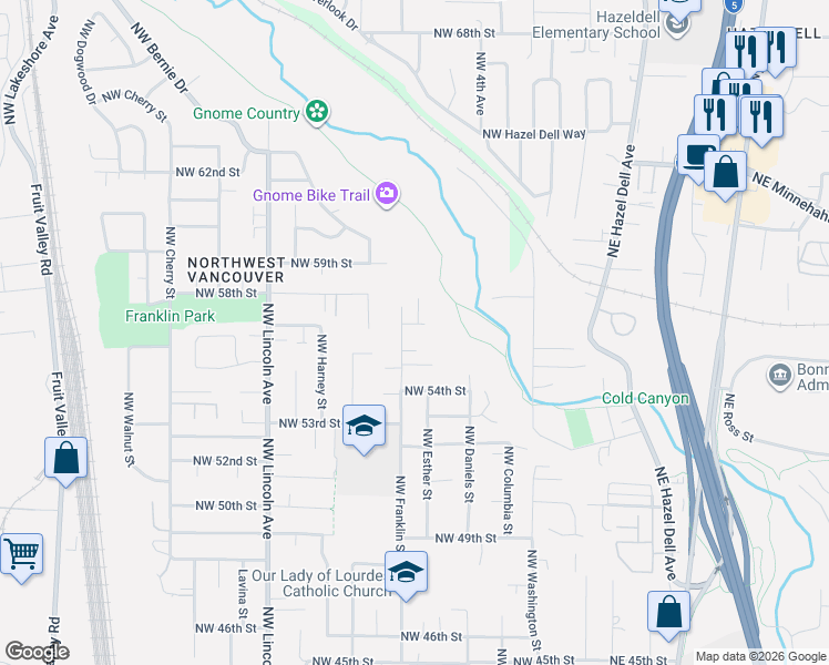 map of restaurants, bars, coffee shops, grocery stores, and more near 511 Northwest 56th Circle in Vancouver
