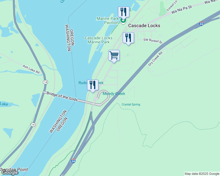 map of restaurants, bars, coffee shops, grocery stores, and more near in Cascade Locks