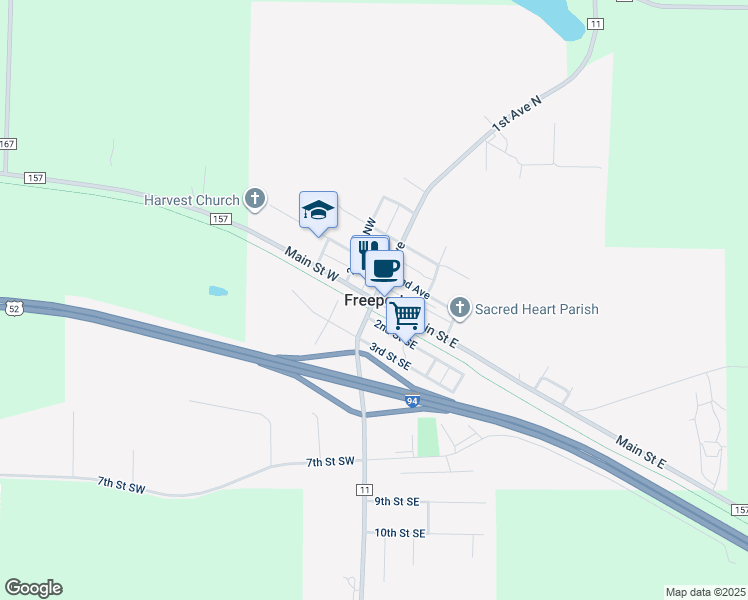 map of restaurants, bars, coffee shops, grocery stores, and more near in Freeport