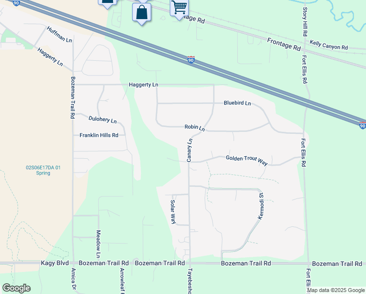 map of restaurants, bars, coffee shops, grocery stores, and more near 321 Canary Lane in Bozeman