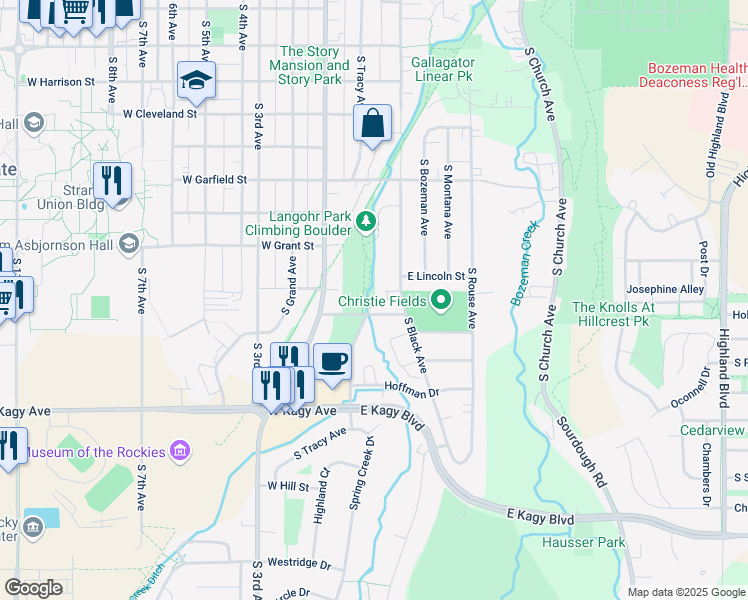 map of restaurants, bars, coffee shops, grocery stores, and more near 1501 South Tracy Avenue in Bozeman
