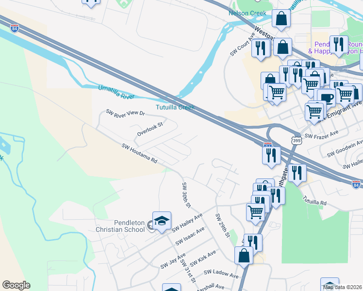 map of restaurants, bars, coffee shops, grocery stores, and more near 228 Southwest 28th Drive in Pendleton