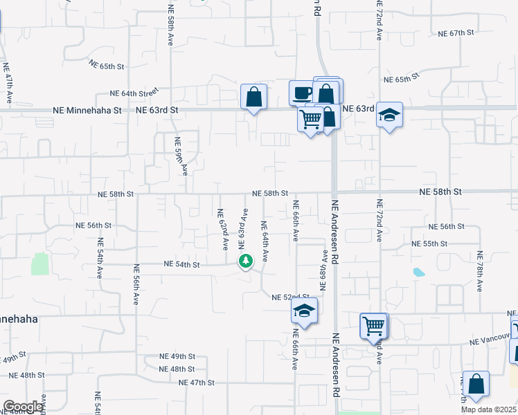 map of restaurants, bars, coffee shops, grocery stores, and more near 5612 Northeast 64th Avenue in Vancouver