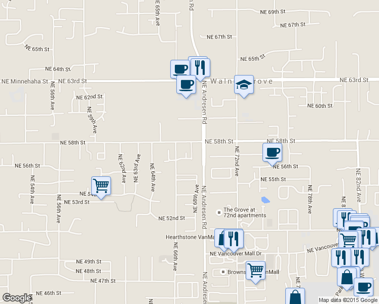 map of restaurants, bars, coffee shops, grocery stores, and more near 5601 Northeast 66th Avenue in Vancouver