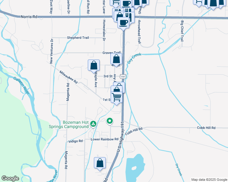 map of restaurants, bars, coffee shops, grocery stores, and more near 783-871 Cherry Ave in Bozeman