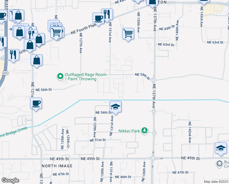 map of restaurants, bars, coffee shops, grocery stores, and more near 5636 Northeast 131st Place in Vancouver