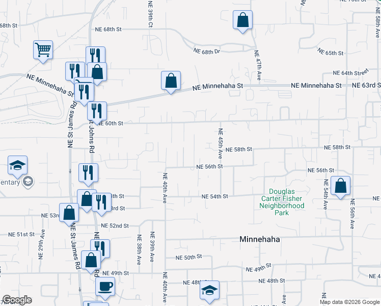 map of restaurants, bars, coffee shops, grocery stores, and more near 5800 Northeast 42nd Avenue in Vancouver