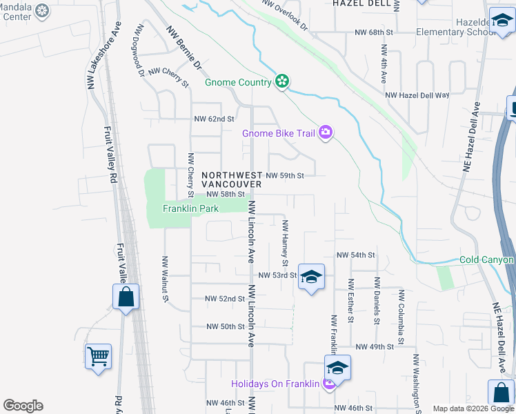 map of restaurants, bars, coffee shops, grocery stores, and more near 5713 Northwest Lincoln Avenue in Vancouver