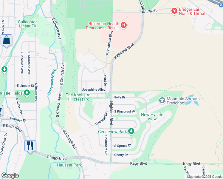 map of restaurants, bars, coffee shops, grocery stores, and more near Bozeman Trail in Bozeman