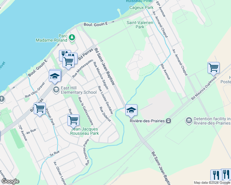 map of restaurants, bars, coffee shops, grocery stores, and more near 12292 Boulevard Saint-Jean-Baptiste in Montréal