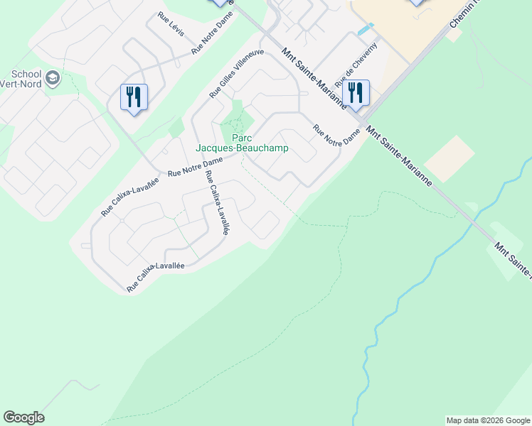 map of restaurants, bars, coffee shops, grocery stores, and more near 10400 Rue Gabriel-Cusson in Mirabel