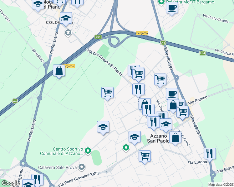 map of restaurants, bars, coffee shops, grocery stores, and more near 10 Via Gaetano Donizetti in Azzano San Paolo