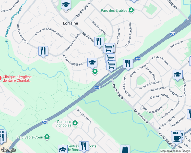 map of restaurants, bars, coffee shops, grocery stores, and more near 9 Place de Dabo in Lorraine