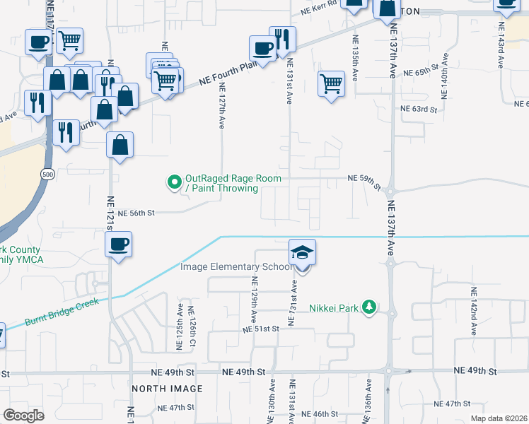 map of restaurants, bars, coffee shops, grocery stores, and more near 5637 North East 129th Place in Vancouver