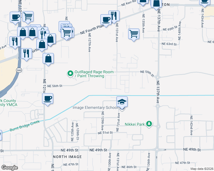 map of restaurants, bars, coffee shops, grocery stores, and more near 5637 North East 129th Place in Vancouver