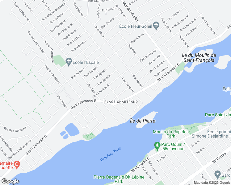 map of restaurants, bars, coffee shops, grocery stores, and more near 535 A Rue Mirelle in Laval