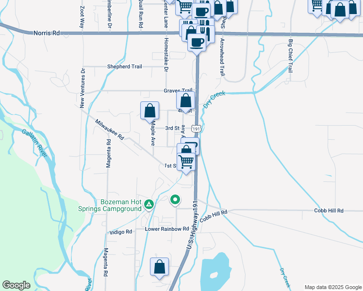map of restaurants, bars, coffee shops, grocery stores, and more near 871 Cherry Avenue in Bozeman