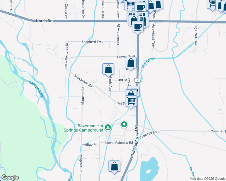 map of restaurants, bars, coffee shops, grocery stores, and more near 125 Central Avenue in Bozeman