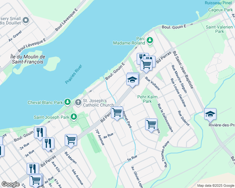 map of restaurants, bars, coffee shops, grocery stores, and more near 10328 Rue Ulric-Gravel in Montréal