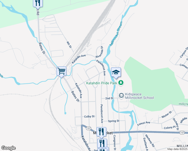 map of restaurants, bars, coffee shops, grocery stores, and more near 47 Bowdoin Street in Millinocket