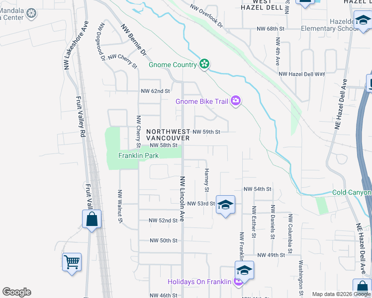map of restaurants, bars, coffee shops, grocery stores, and more near 5713 Northwest Lincoln Avenue in Vancouver