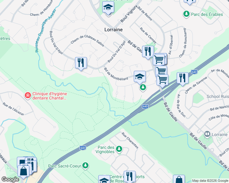 map of restaurants, bars, coffee shops, grocery stores, and more near in Lorraine