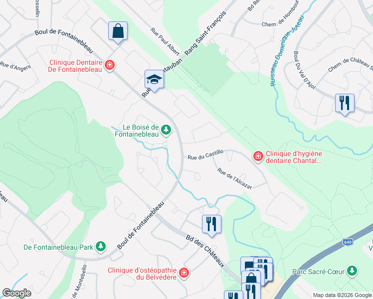 map of restaurants, bars, coffee shops, grocery stores, and more near 536 Boulevard de Fontainebleau in Blainville