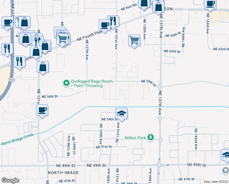 map of restaurants, bars, coffee shops, grocery stores, and more near 5636 Northeast 131st Place in Vancouver