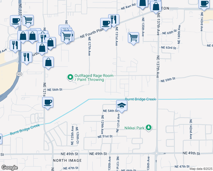 map of restaurants, bars, coffee shops, grocery stores, and more near 5637 North East 129th Place in Vancouver