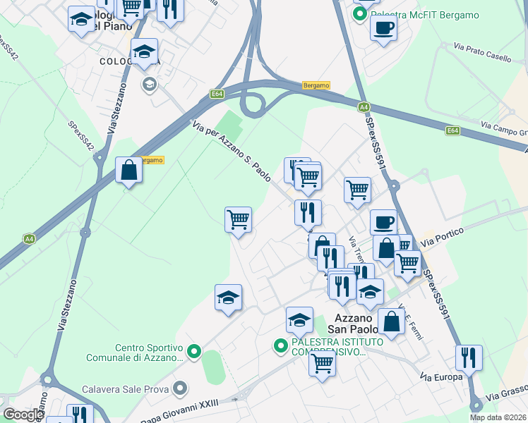 map of restaurants, bars, coffee shops, grocery stores, and more near 10 Via Gaetano Donizetti in Azzano San Paolo