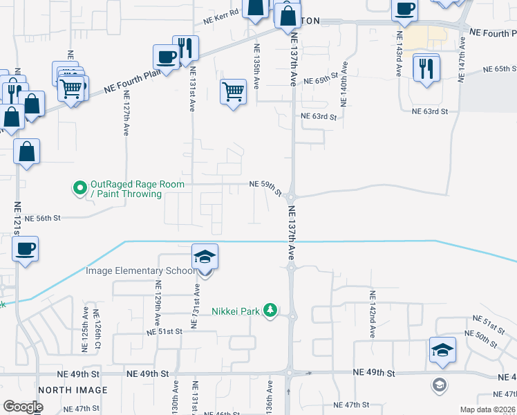 map of restaurants, bars, coffee shops, grocery stores, and more near 5719 Northeast 135th Avenue in Vancouver